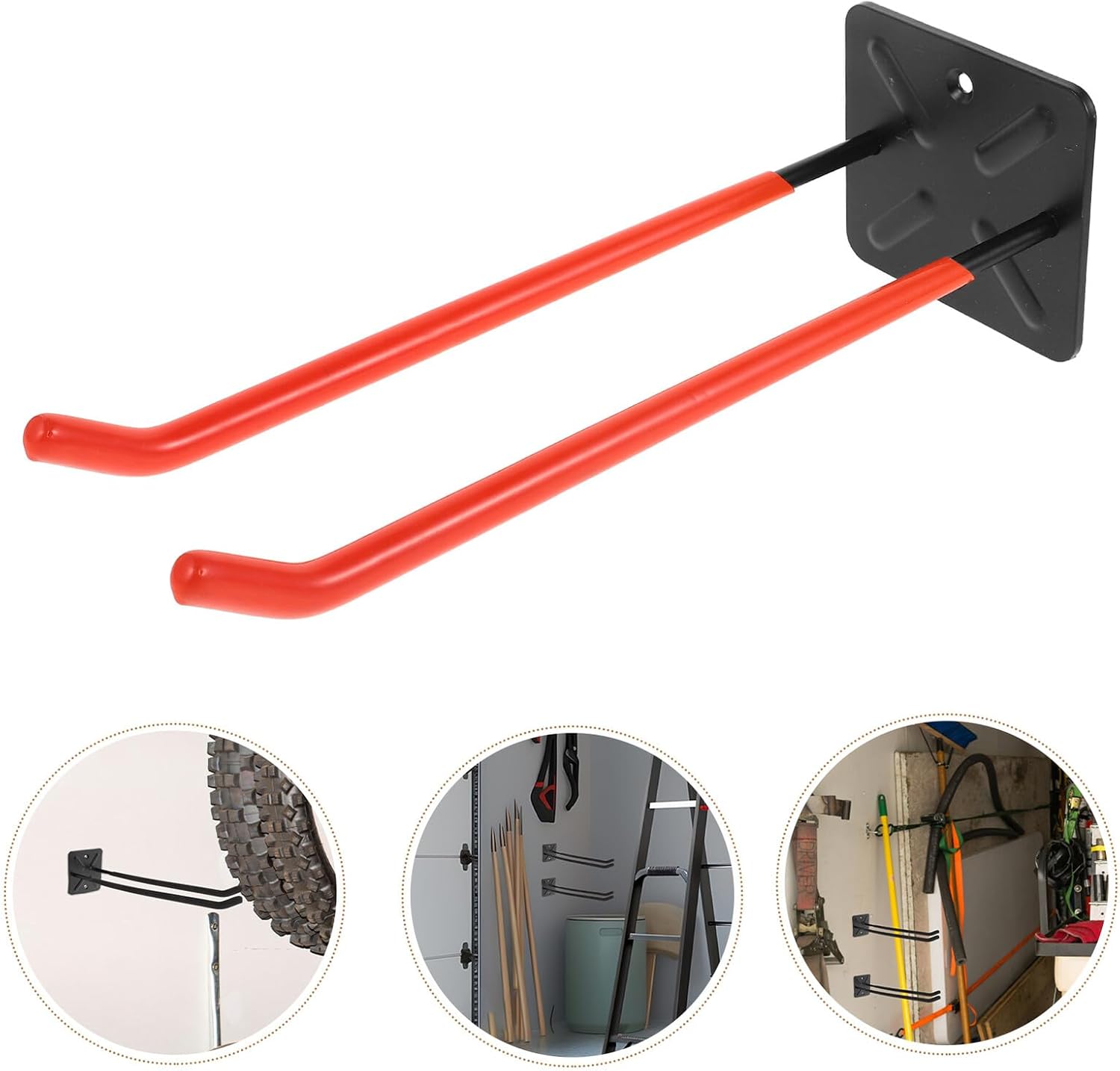 Alipis Heavy Duty Garage Wall Hooks for Tires and Tools, 31.5cm Orange Steel Dual-line Mount Hangers for Utility Storage and Bike Rack Organization