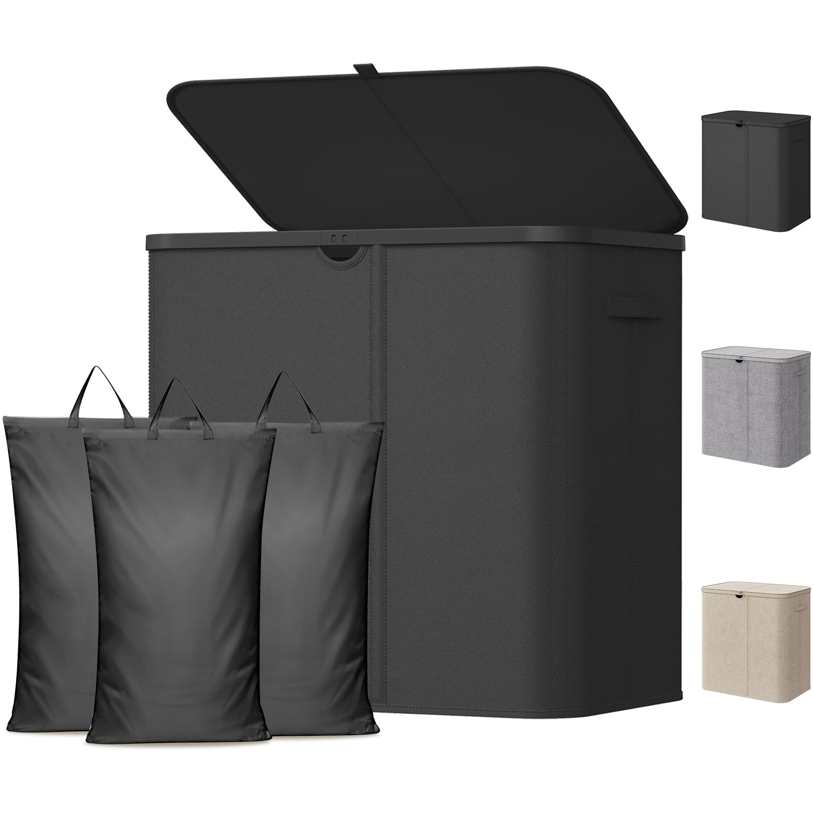 Lifewit 150L Wäschekorb mit Deckel, Großer Faltbar Wäschesammler 3 Fächer mit Abnehmbaren Taschen, Hoher, Wäschesortierer aus Kunststoff für Schlafzimmer, Badezimmer, Wohnheim, Waschküche, Schwarz – Amazon Angebot