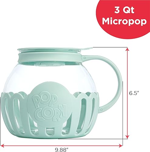 Miniatura 68 de Ecolution Palomitas de maíz patentado Micro-Pop para microondas con vidrio seguro para temperatura, tapa 3 en 1 que mide granos y derrite Aguamarina