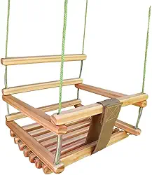 Balanço Infantil de Madeira Para Crianças até 10 anos (Madeira sem Pintura Tecido Marrom