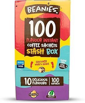Beanies 100 Instant Coffee Packets – Variety Pack - Individual Coffee Singles – 10 Flavors for A Bold & Adventurous Coffee Gift Basket,100 Stick Mix