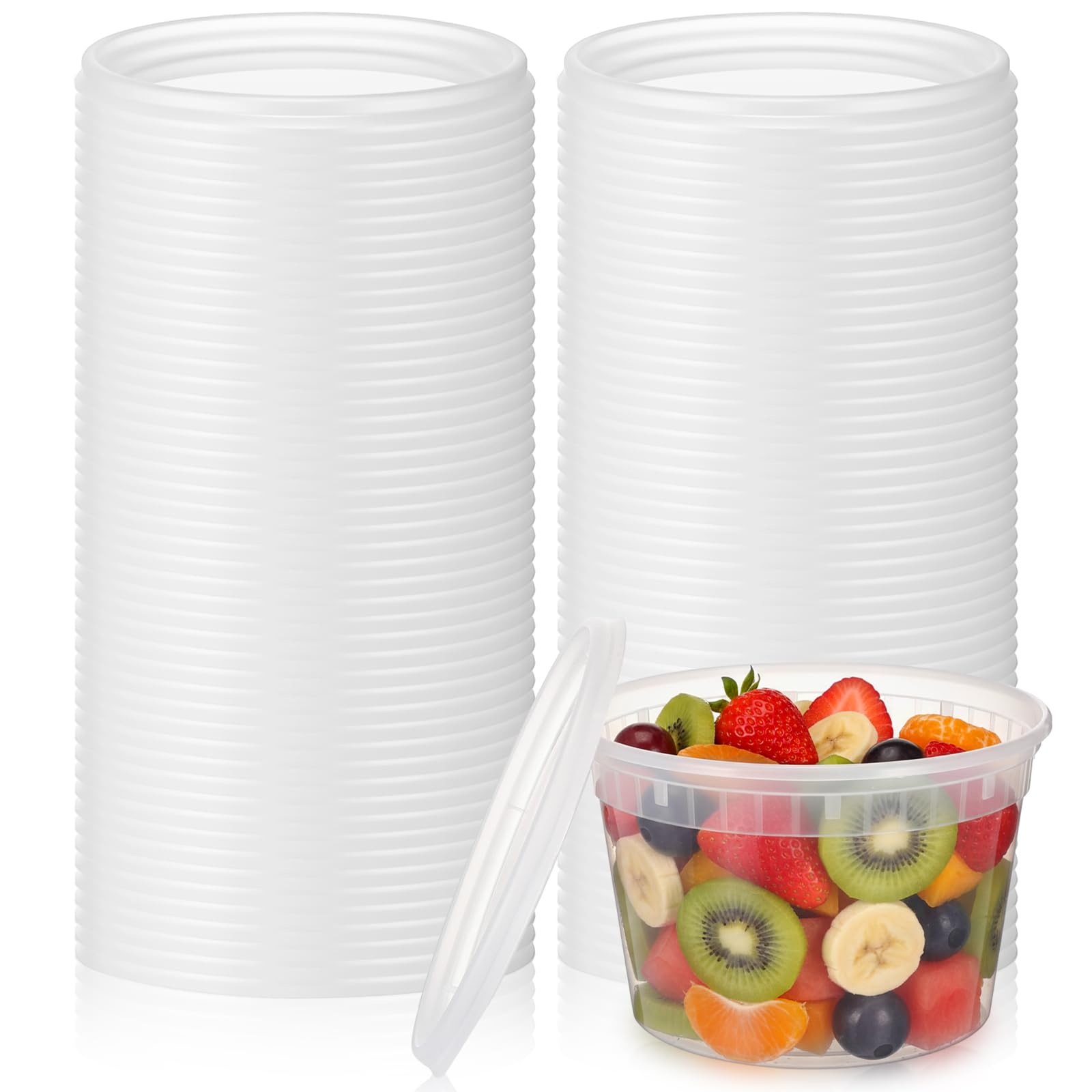 Photo 1 of ***LIDS ONLY*** Acellegic 100 Pack Clear Deli Container Lids Plastic Reusable Lids for 8, 16, 32oz Deli Container Soup, Freezer, Microwave, Dishwasher Safe, Not Include Cups