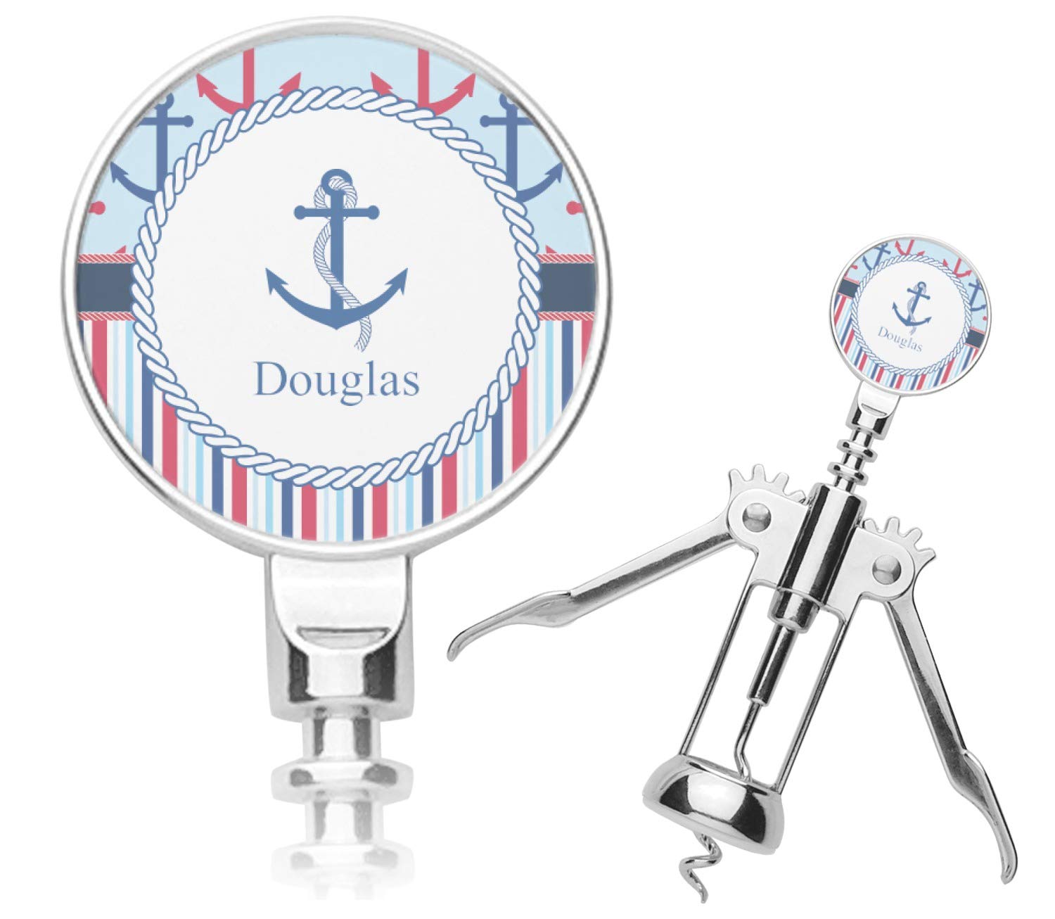 Personalized Anchors & Stripes Corkscrew