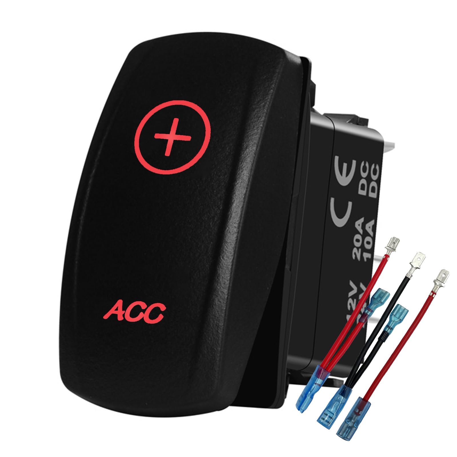 12V 20A Racing Car Red Cover LED Light SPST Toggle Rocker Ignition Switch Control On/Off