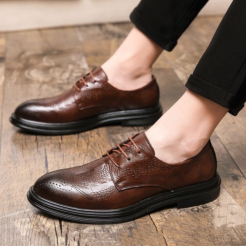 Men's Leather Dress Shoes, Breathable Business Platform Oxford Shoes, Wedding Formal Shoes, Fashion Black Lace-Up Round Toe Shoes2