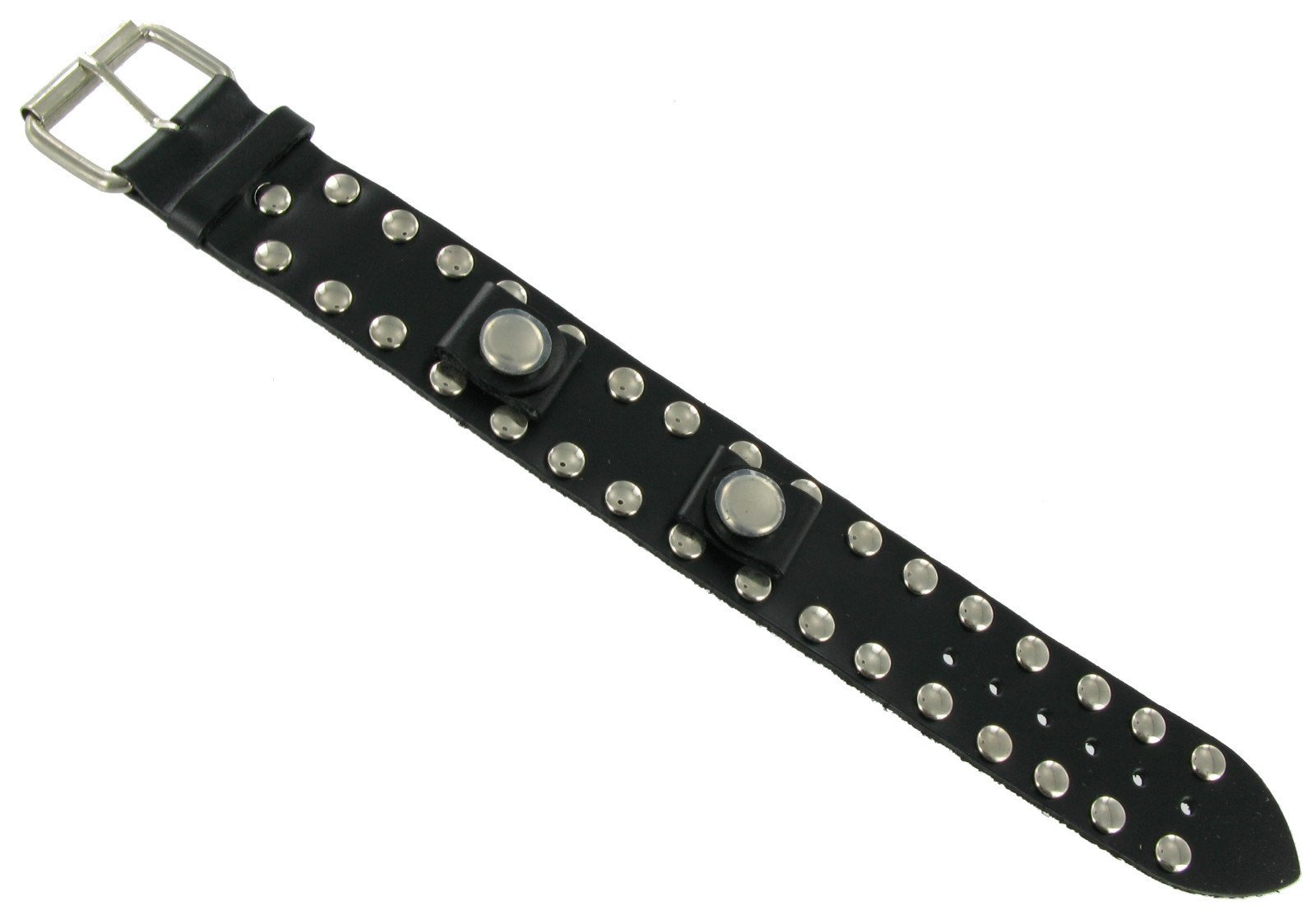 Milano 14-16mm WB Wide Military Style Cuff Metal Round Stud Leather Black Watch Band Strap