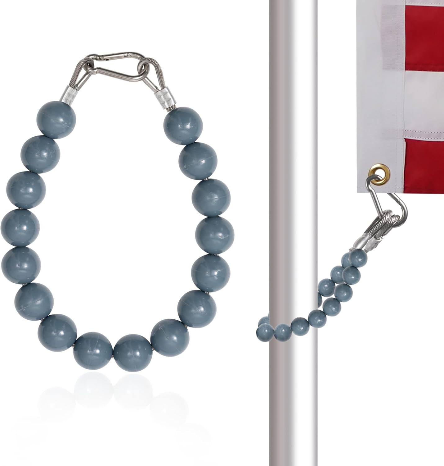 Flag Pole Retainer Ring 2 Pieces Heavy Duty Grey Beaded Retainer Rings for FlagPole Keep Flag Close to Pole, Internal External Halyard Accessories Fits 2" to 5" Flagpole