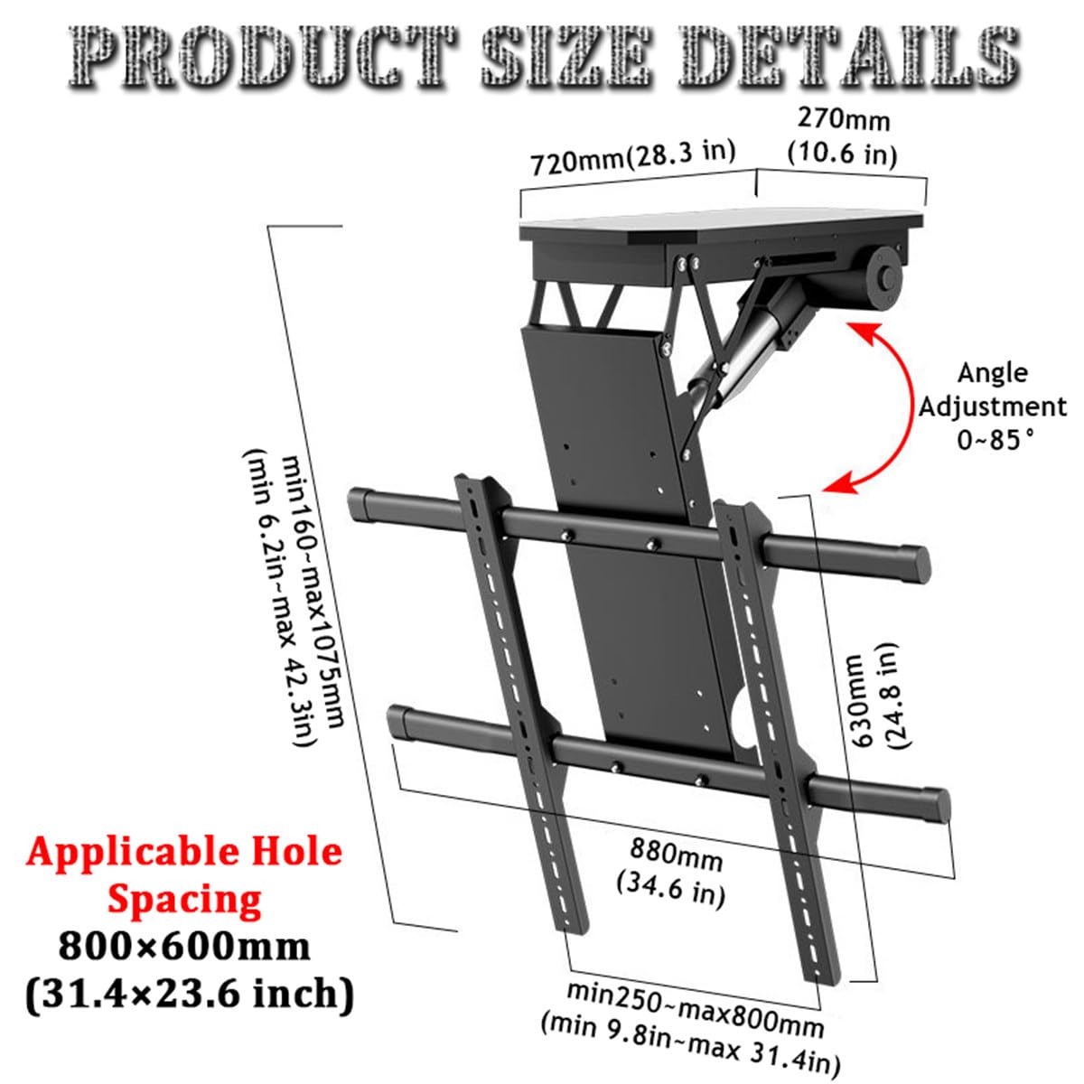 Soporte motorizado de techo para TV con ángulo ajustable para pantallas grandes, diseño eléctrico abatible para instalación de techo inclinado