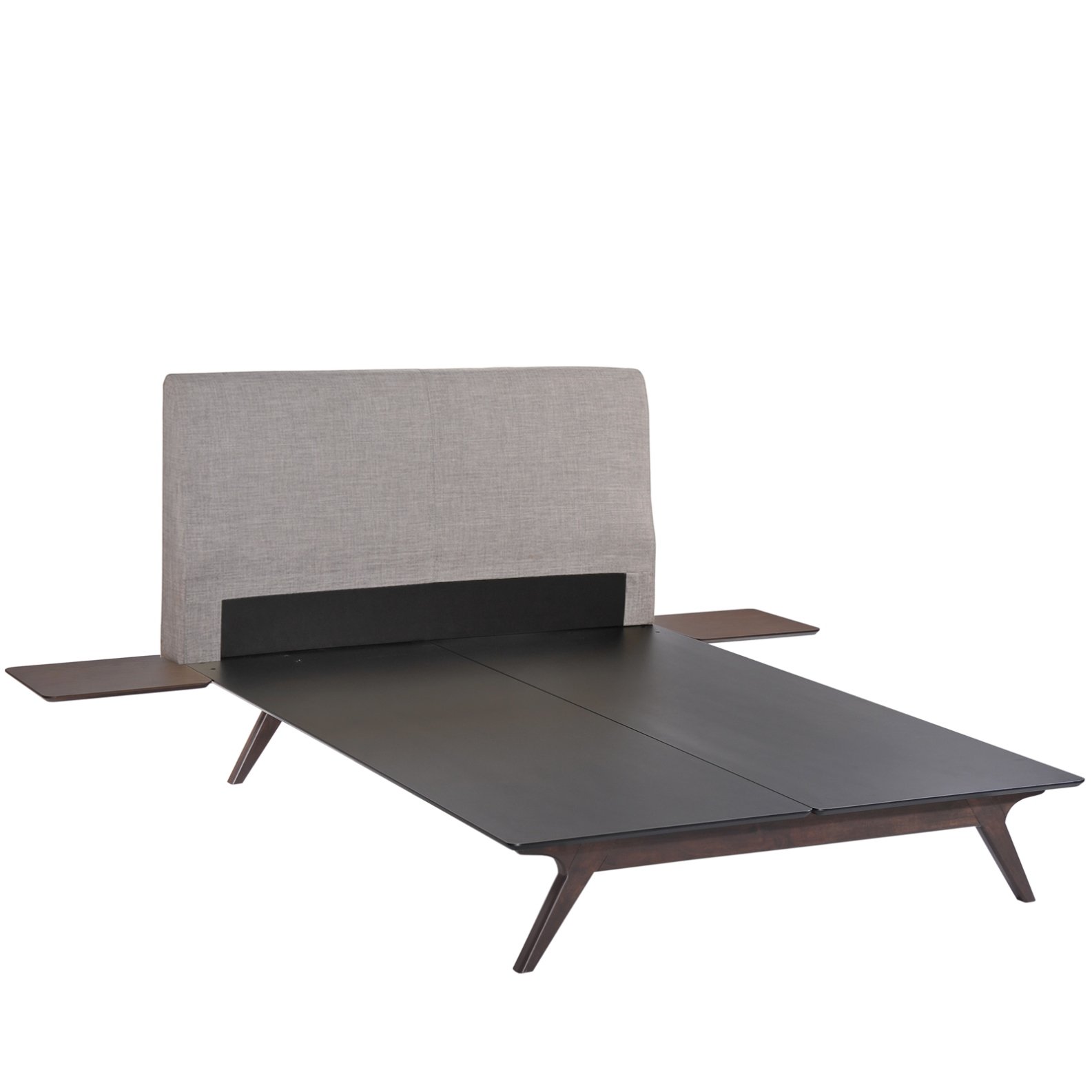 Modway Tracy Mid-Century Modern Wood Platform Full Size Bed with Two Side Tables in Cappuccino Gray (incomplete only side tables)