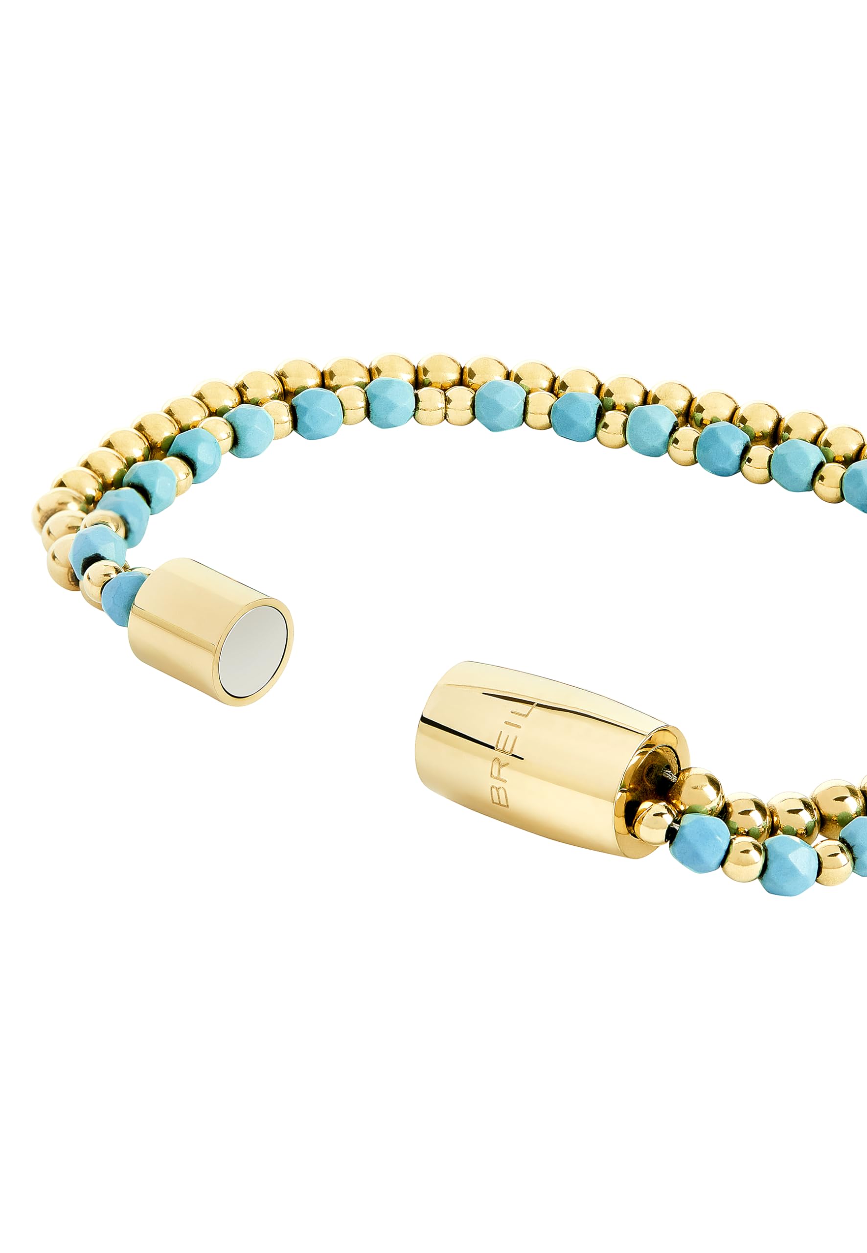 Breil, Collezione Magnetica System, Bracciale Donna Small Sea & Sky Double in Acciaio Lucido e Sfere in Pasta di Turchese, Pratica Chiusura con Magnete, Misura 19 Cm, Idea Regalo Donna