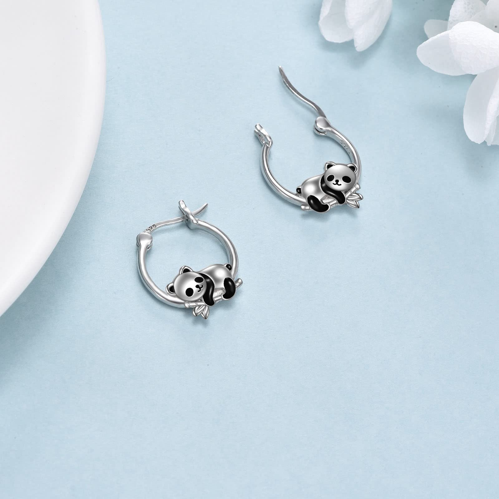 Panda Ohrringe Sterling Silber Panda Bambus Reifen Ohrringe für Frauen und Mädchen Schmuck Geschenke