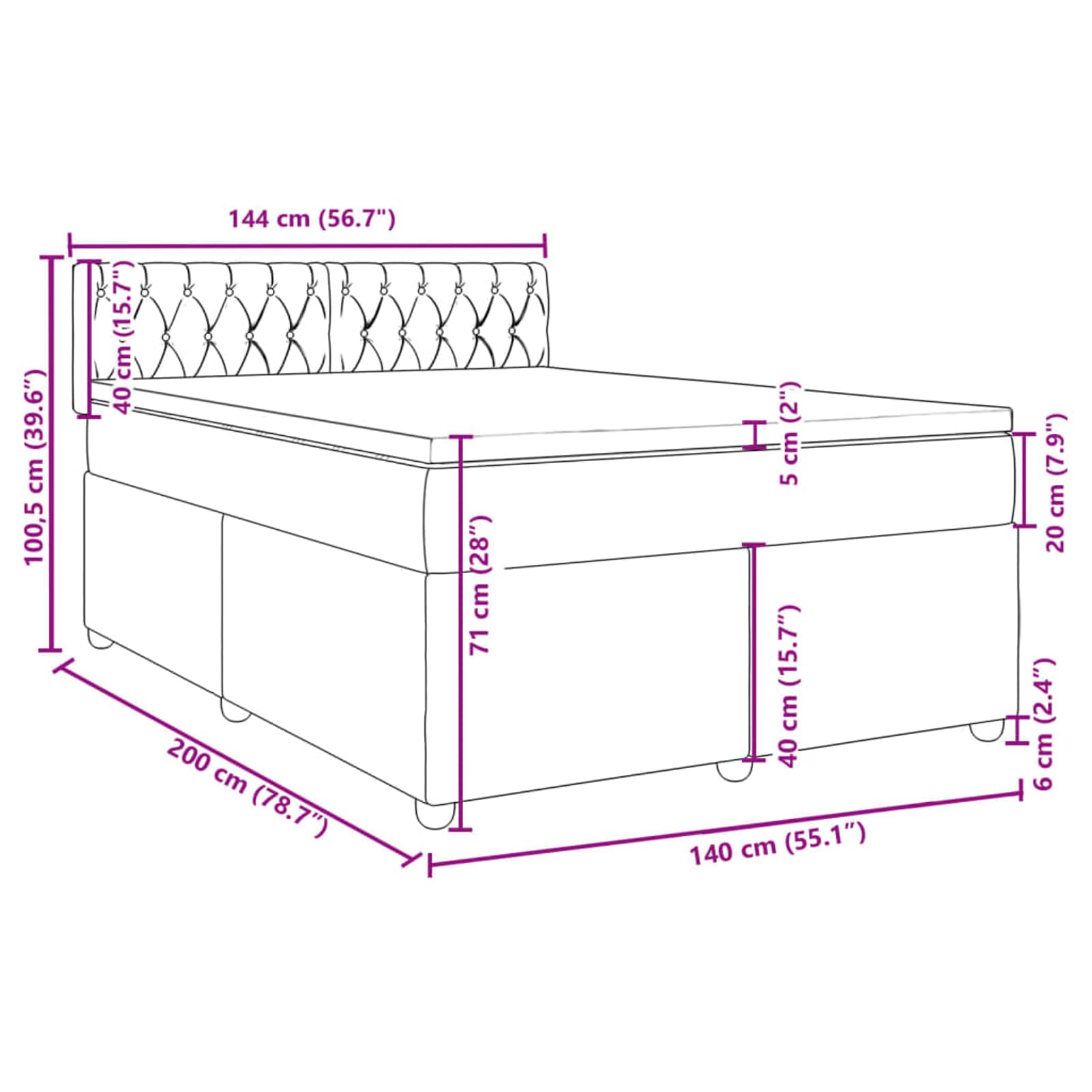 ATOMSTACK MAKER Letto a molle, 140 x 200 cm, con materasso a molle insacchettate e testiera LED, blu, tessuto (100% poliestere), letto a soppalco con piede in legno di pino massiccio, con