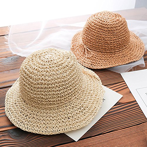 Girls Floppy Foldable Packable Wide Brim Summer Sun Hats Beach Straw Hat for Toddlers Kids Khaki3