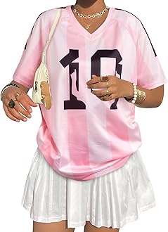Oversized Jersey Shirts for Women Argentina Jersey Brazil Shirt Pink Soccer Mom Tshirts Y2k V Neck Short Sleeve Top