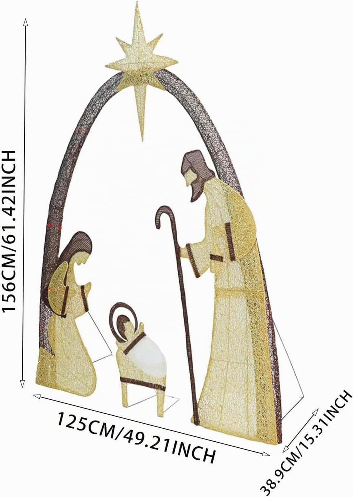 Presepe Illuminato per Natalizia, Luci Presepe Natalizio Decorativo, Presepe a LED Sacra Famiglia per Cortile, Ornamento da Giardino per Esterni, Prato, Decorazione Natalizie (C)