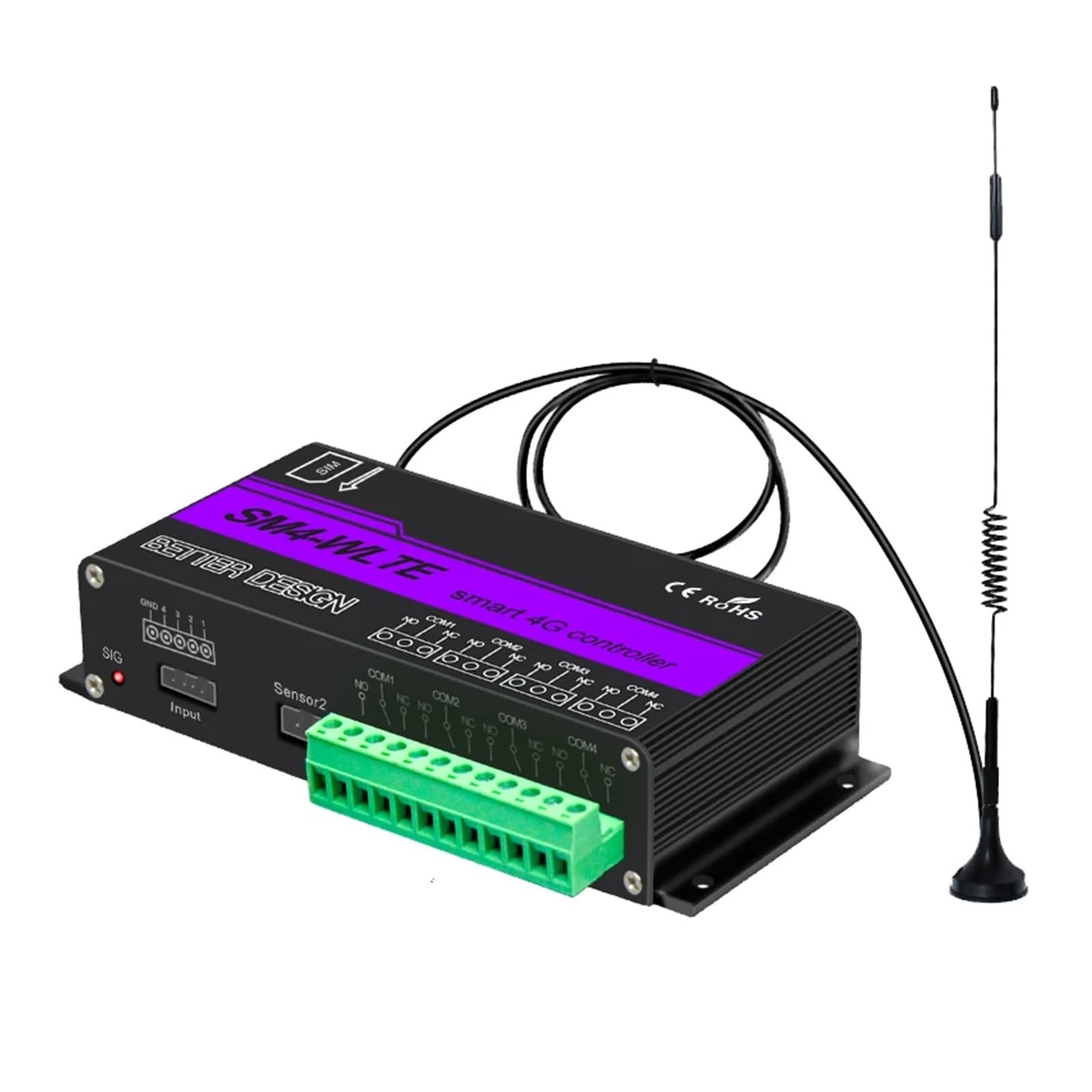 Controlador de aplicación remota SMS GSM 4G LTE, interruptor de encendido/apagado de relé de 4 canales for Control de Motor de abridor de puerta(Kit3)