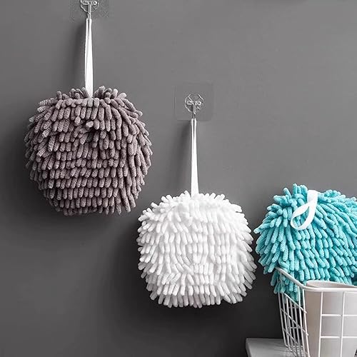Juego de 3 toallas de mano de felpilla suave y absorbente, juego de toallas de bola de felpilla suave y absorbente, toalla de mano colgante de