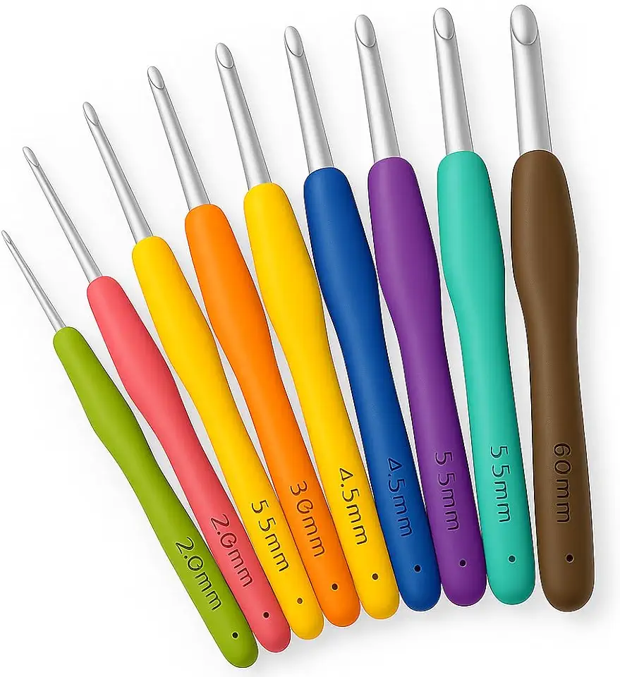 Kit de Agulha Para Crochê, 9 Agulhas de Diferentes Tamanhos, Cabo de Plástico