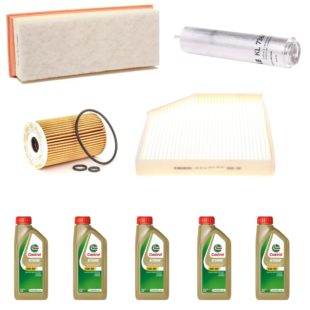 KIT TAGLIANDO COMPLETO FILTRI + OLIO CASTROL 5W30 COMPATIBILE CON AUDI A4 B8 2.0 TDI 105KW 143CV MOT CAGA
