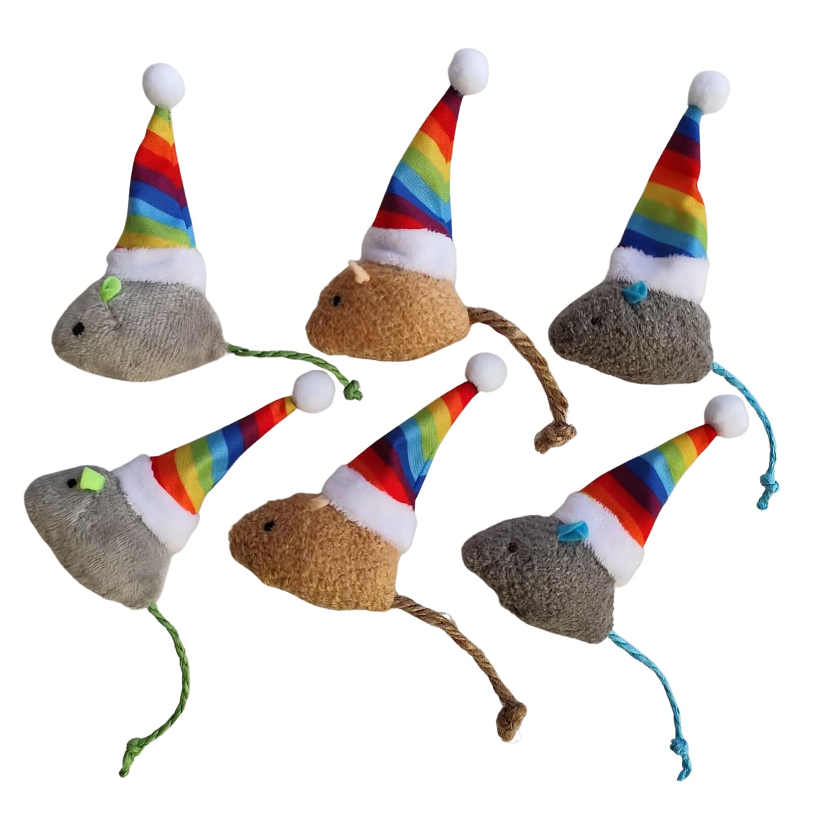 Haourlife Christmas Catnip Cat Mice Toys with Rainbow Santa Hats Interactive Cat Toys for Indoor Cats Kittens, Christmas Thanksgiving Cat Toy Gift, 6-