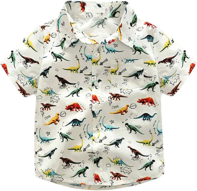 Boys' Short Sleeve One Pocket Dinosaur Pattern Woven Shirt