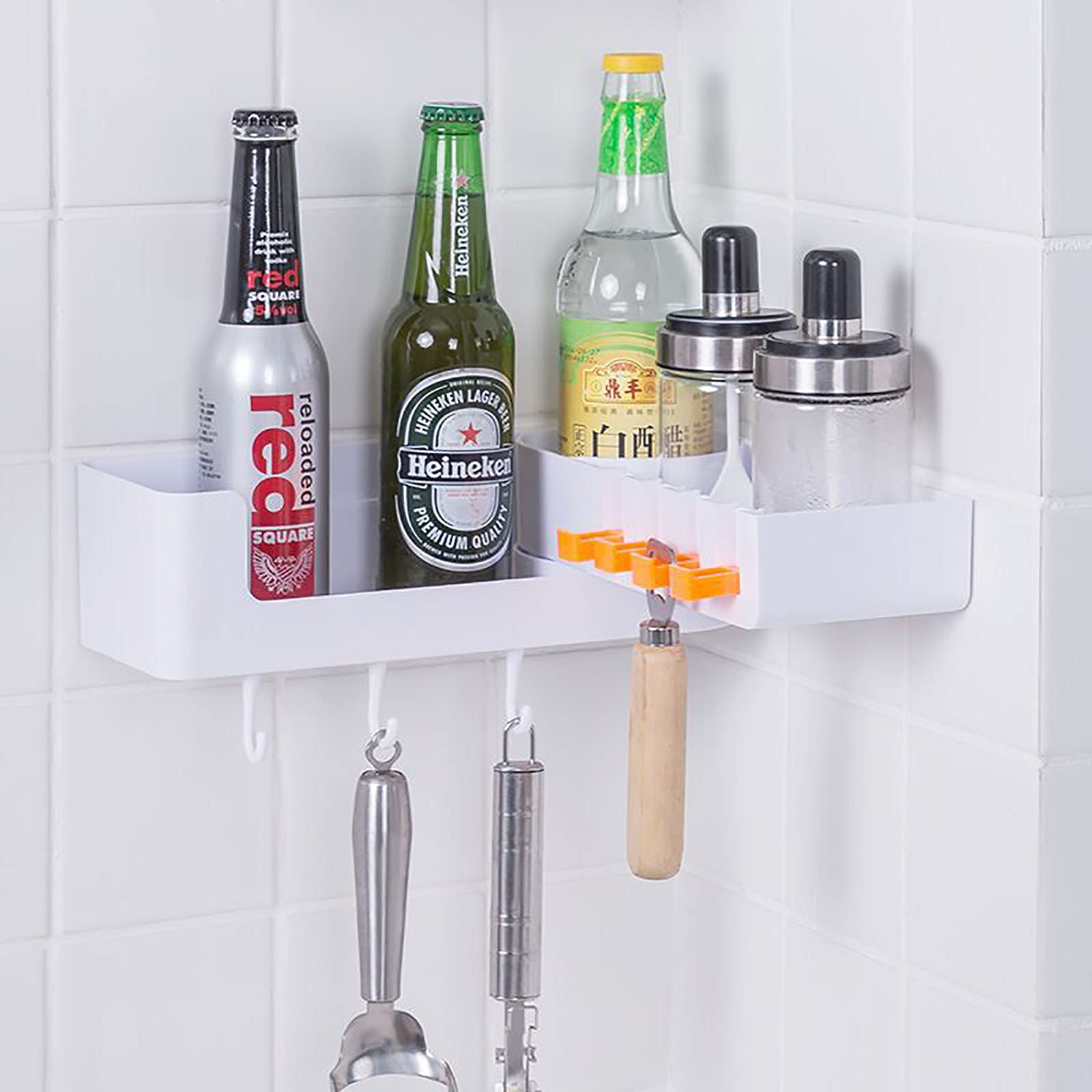 estantes de baño exquisitos Estante de baño montado en la Pared Ducha sin perforación Estante de Ducha con Ganchos Estante Giratorio para Cocina baño Inodoro/Negro