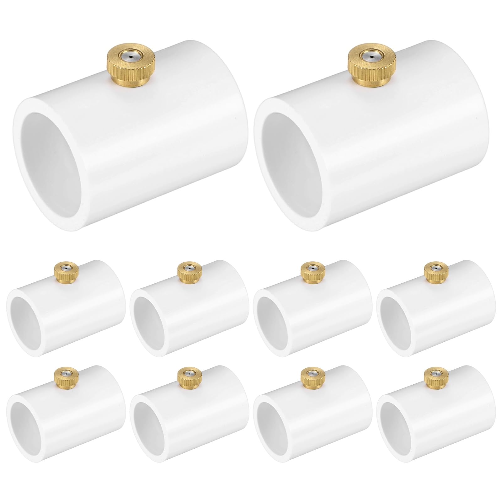 M METERXITY 10-Pack PVC Misting Nozzle Coupling, 0.8mm Orifice 1/2 Inch Splitter with Brass Mist Nozzle for Outdoor Misting Cooling System, Steel Atomizing Mister Sprayer