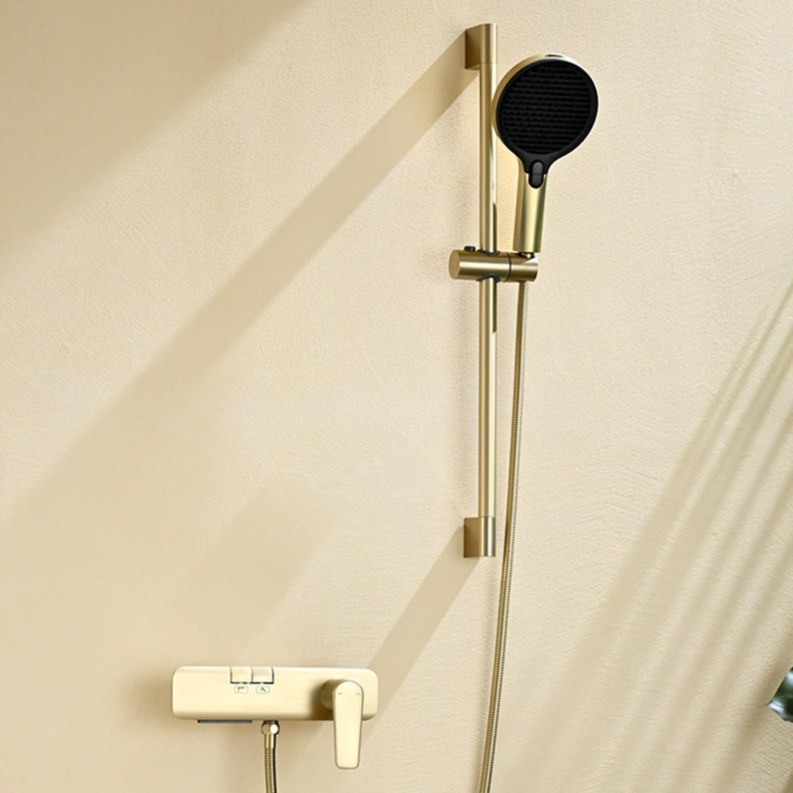 JYBNBBE Wall Mounted Bath Mixer Tap with Shower Attachment Waterfall 3 Function Sprayer Hot and Cold Brass Bath Mixer Taps with Shower Wall Mounted Brushed (Brushed Gold A)