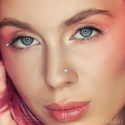 Miniatura 4 de Nose Rings For Women & Men Crystal Set - Hypoallergenic Nose Studs L Shaped Pack - Nose Ring Nostril Piercing Jewelry (select Gauge - Qty - Color -