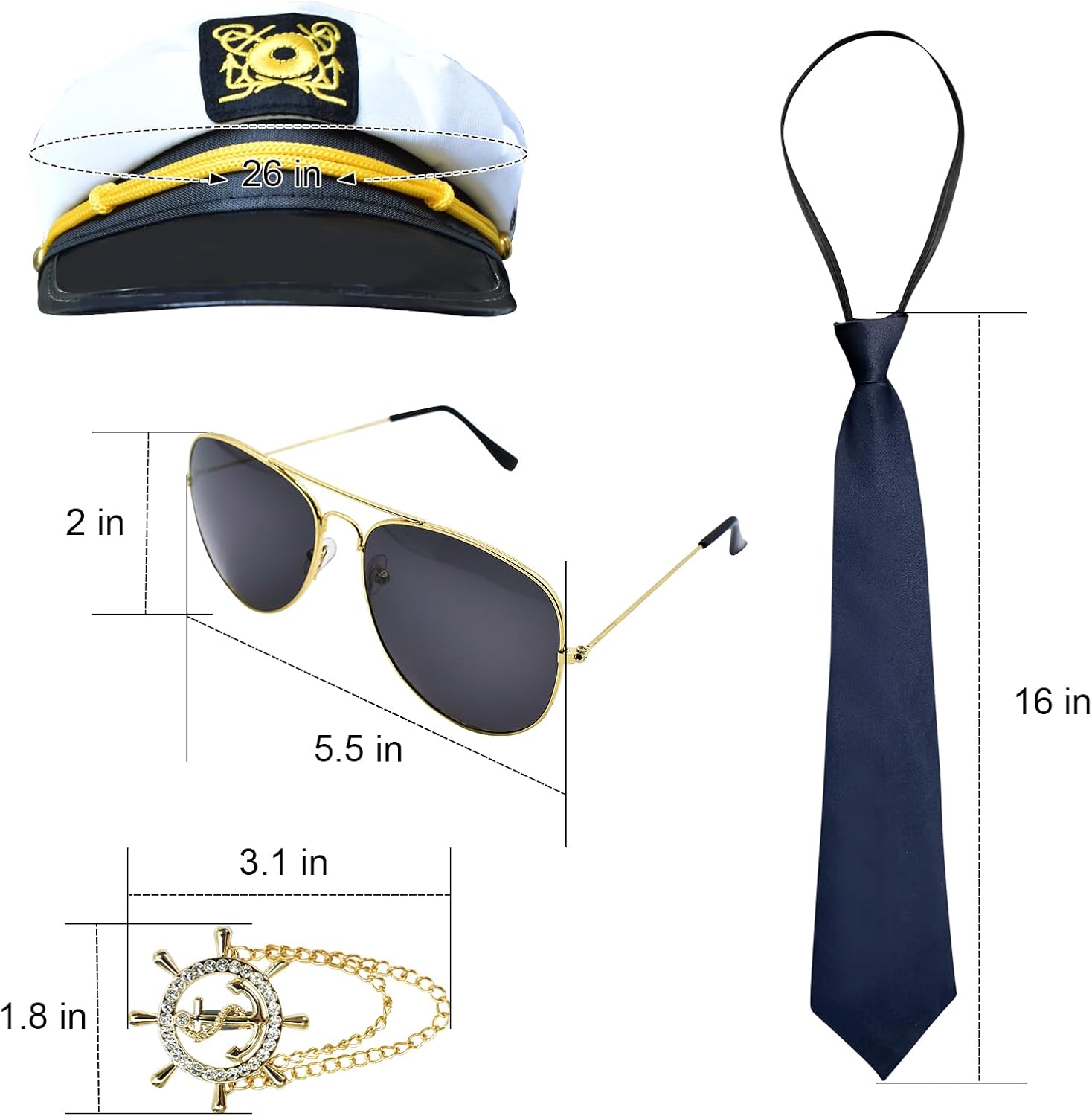 7 Pcs Yacht Captain Sailor Costume for Men Women,Yacht Accessories Set Captain Shirt Hat,Halloween Costumes for Men - Image 3