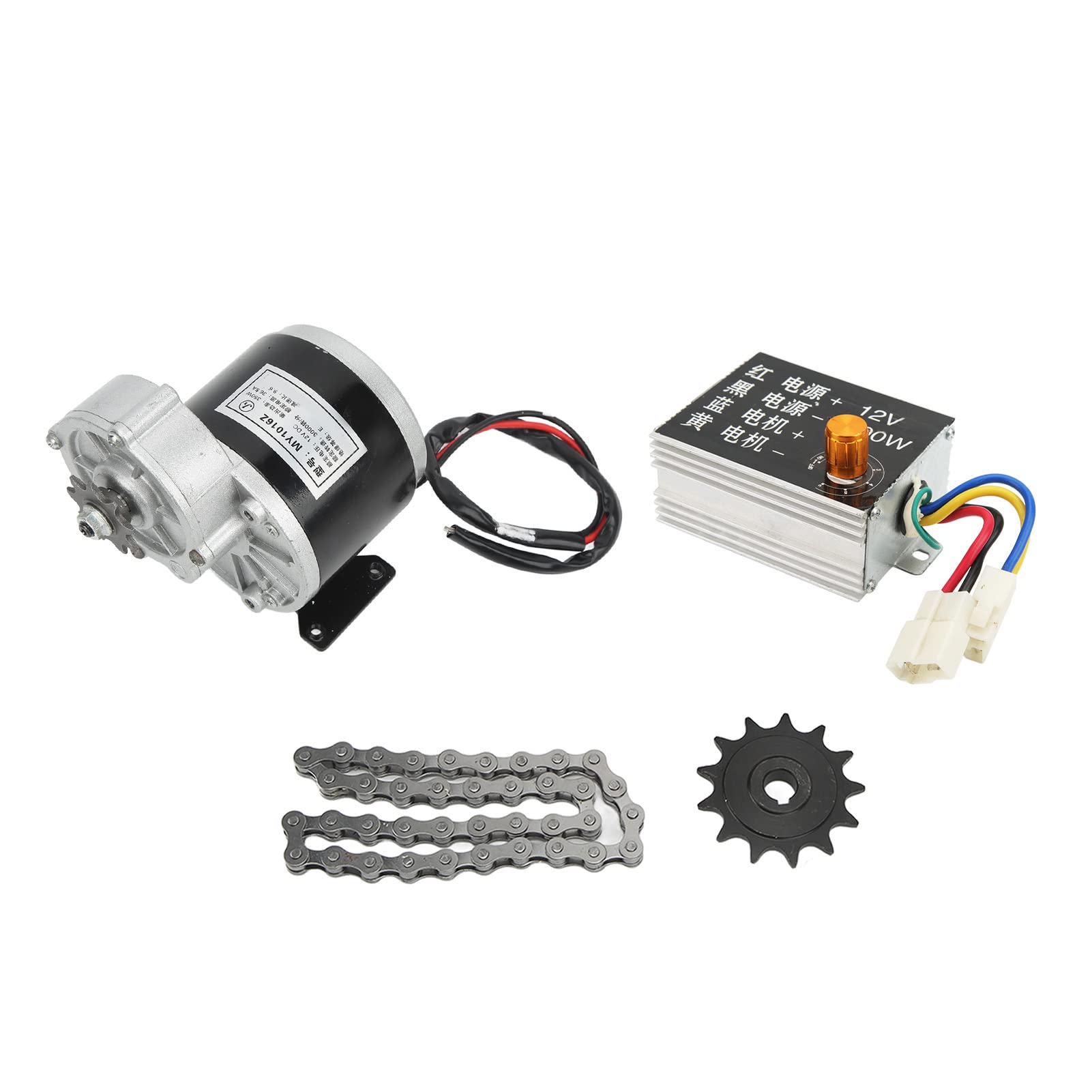 CHICIRIS Zestaw Silnika Elektrycznego do Skutera 12V 350W Zestaw Silnika do Roweru Elektrycznego ze Stopu Aluminium ze Szczotkowanym Kontrolerem 3000 Obr./min Przekładnia 13T i łańcuch 38 Skuterów