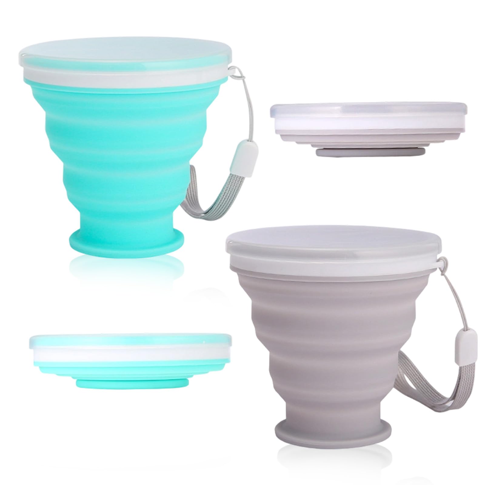 Bicchiere Pieghevole in Silicone 2 Pezzi da 200ml con Coperchio, Tazza da Viaggio salvaspazio compatta 7cm per Campeggio Escursioni Sport Picnic Esterni