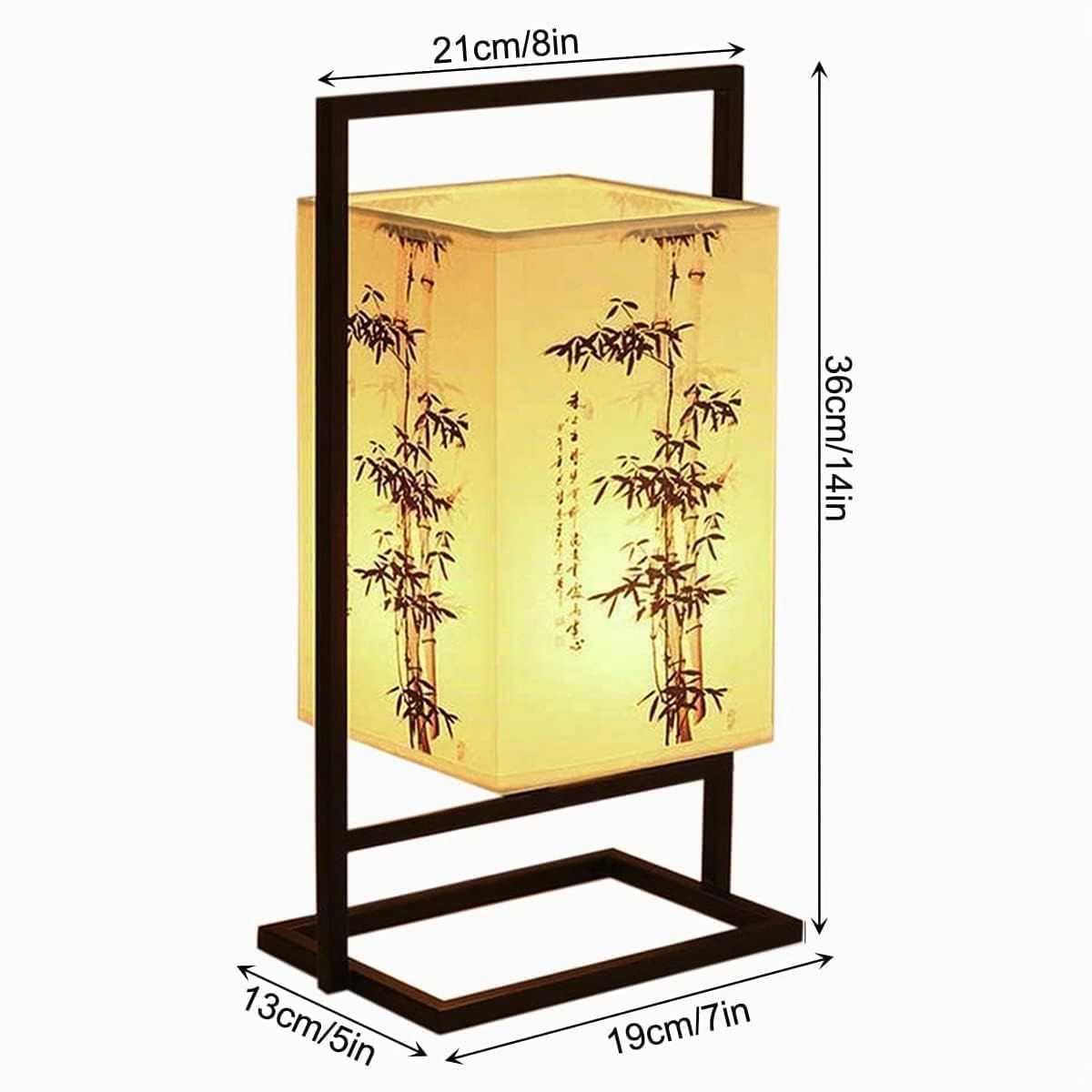 lámpara de noche dormitorio japonés, lámpara de escritorio Industrial marco Metal negro, lámpara de mesa con pantalla de tela cuadrada para dormitorio (interruptor de botón, bambú)