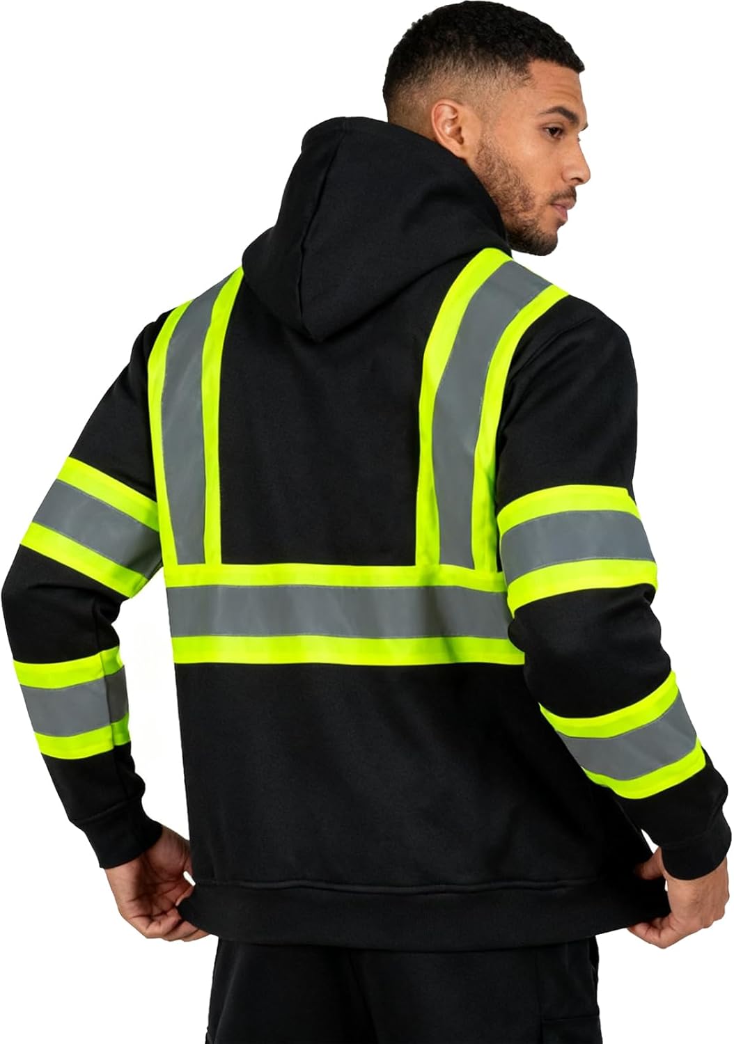 High Visibility Safety Fleece Hoodie for Men ANSI Class 3 Reflective Sweatshirt Construction Jacket - Image 2