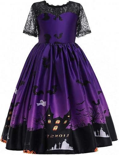 Miniatura 2 de IZKIZF Disfraz de fiesta de Halloween para niñas y niñas, bruja, fantasma, calabaza, calavera, cosplay, trajes de disfraces con sombrero de bruja