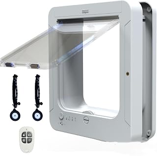 Remote Control Automatic Pet Door, Microchip Cat Flap, 11.73"x10.35", 4-Way Locking,for Windows Walls Doors (Black) White