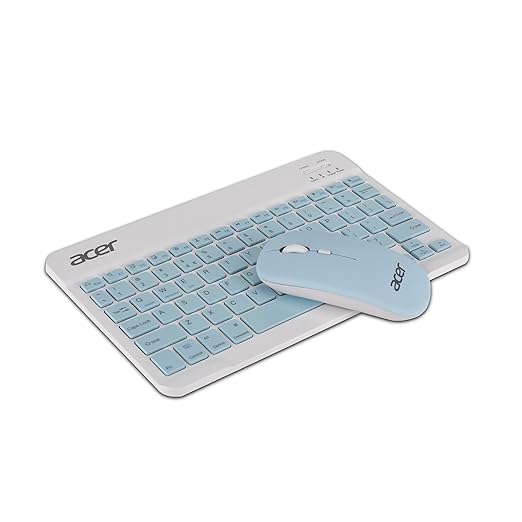 Acer Nano Pad Rechargeable Bluetooth Keyboard & Mouse Combo, 3 DPI Upto 1200 DPI, 78 Keys Anti Slip Back, Ultra Thin Design for Tablet, Laptop, Mobile, 10m Working Distance, Scissor Footed (Blue)