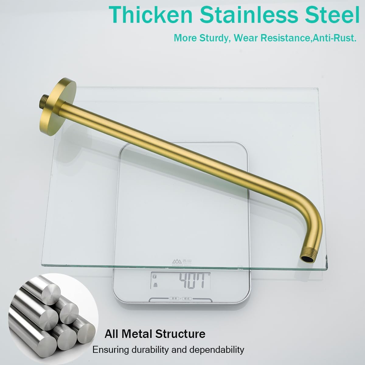 16 Inch Shower Arm with Flange,SUS304 Stainless Steel 90 Degree Rain Shower Head Extension Arm,Wall-Mounted Shower Head Arm for Fixed Shower Head,Champagne Bronze Finish,SE-RD91018-16CB
