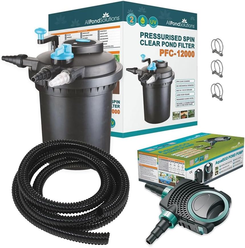 AllPondSolutions Pressurised Koi Fish Pond Filter Complete Kit with Pond Pump and UV Steriliser Light All in one - Ponds Up to 12000 litres - PFC-12000-KIT