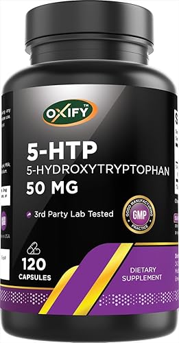 Oxify 5-HTP 5-hidroxitriptófano 50 mg 120 cápsulas Sin gluten, sin OMG Suplemento fabricado en Estados Unidos