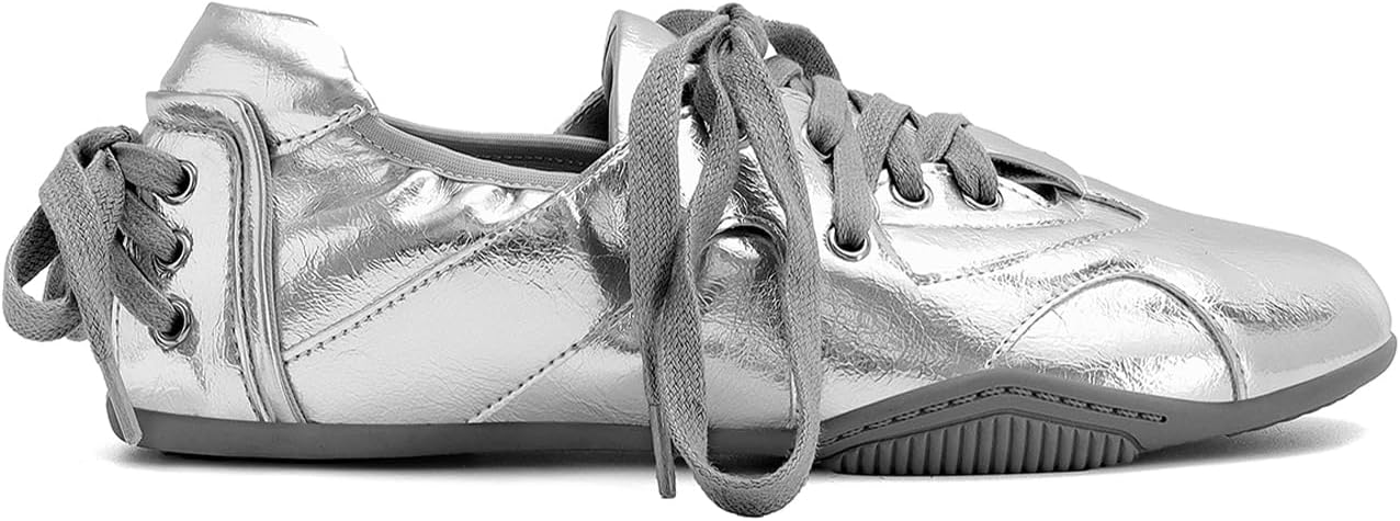 Women's Lace-Up Ballet Sneakers Sneakerina Fashion Ballerina Sneakers Comfortable Outgoing Ballet Flat Shoes Walking Tennis Casual Shoes