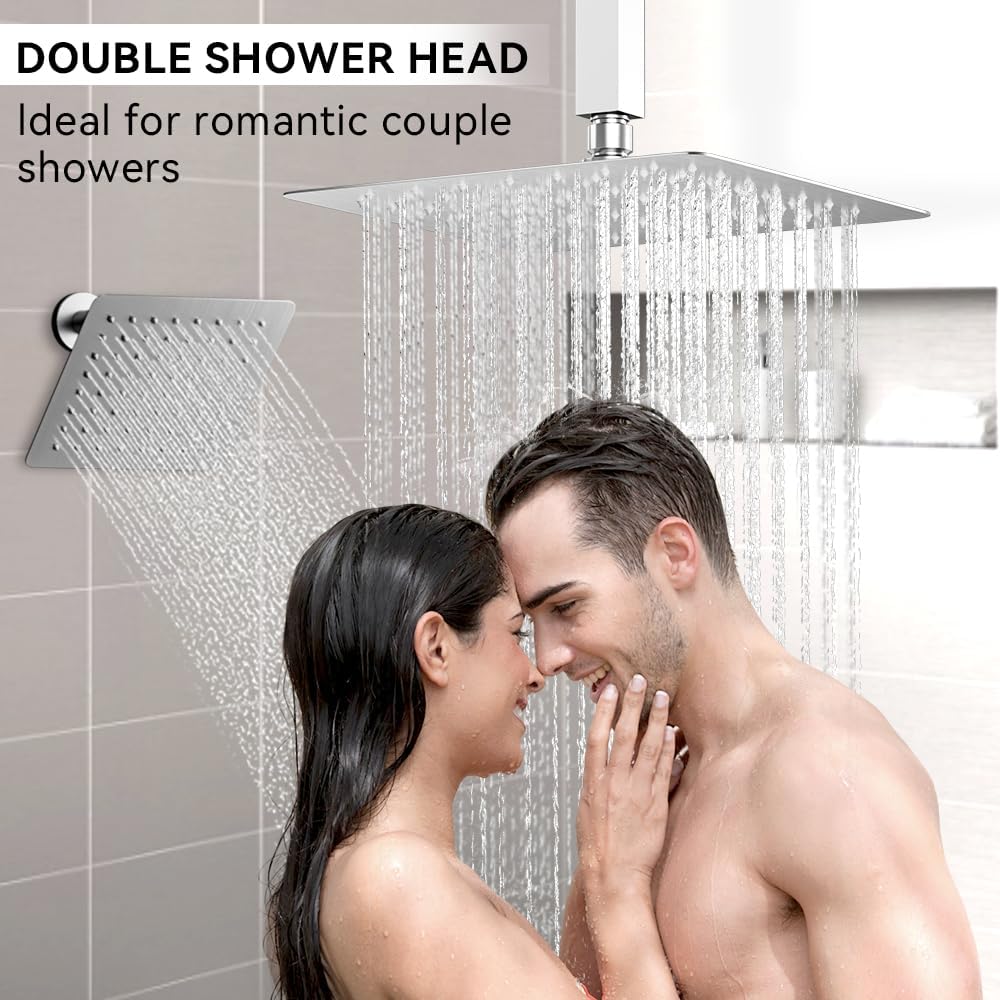 Chrome Shower System Shower Faucet Set, STARBATH 12"+6" Ceiling Mount Rain Shower Head and Handheld Spray for Two Person, Shower Faucet Set with Diverter Valve and Trim Kit Complete