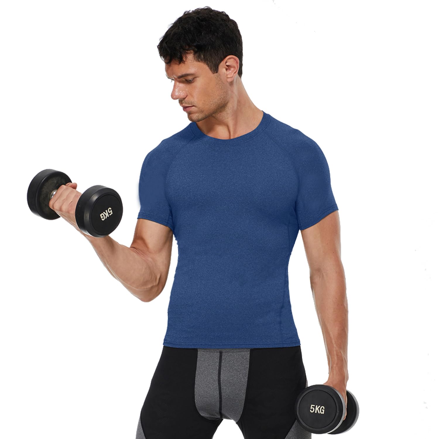 Yuerlian Men's Compression Shirt Short Sleeve T-Shirt Baselayer Sports Tops Workout Gym Running Cool Dry Compression Shirts Blue