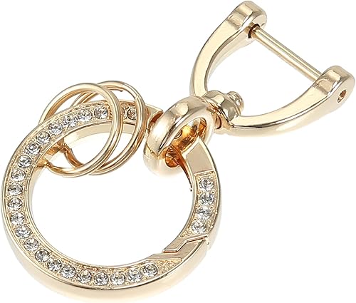 Miniatura 5 de X AUTOHAUX Llavero de repuesto para hombres y mujeres con anillo en forma de D, juego de llaveros brillantes en tono dorado, Tono dorado, 1.38"