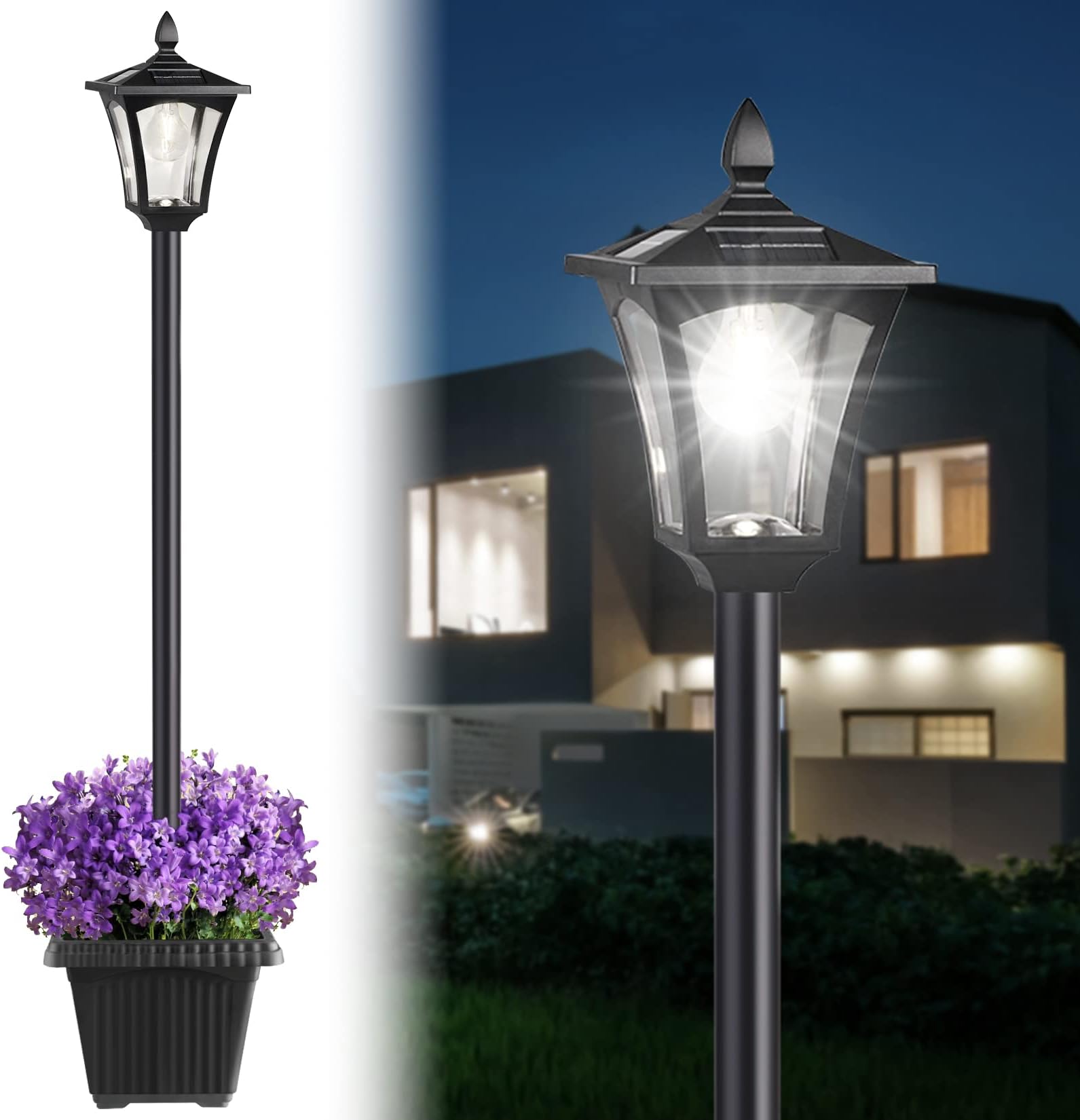 70" Solar Lamp Post Light, Solar Light Post Outdoor Waterproof with Planter, Pole Lighting Outside for Porch Yard Driveway Garden Patio Decor, Cool White