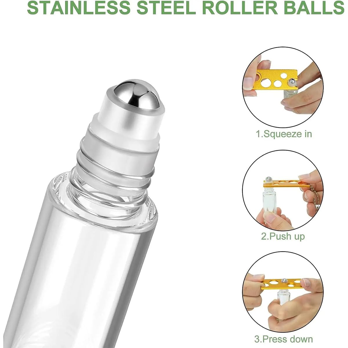 Lot de 12 flacons vides Rechargeables en Bambou de 10 ML avec Bille en Acier Inoxydable pour aromathérapie, Transparents