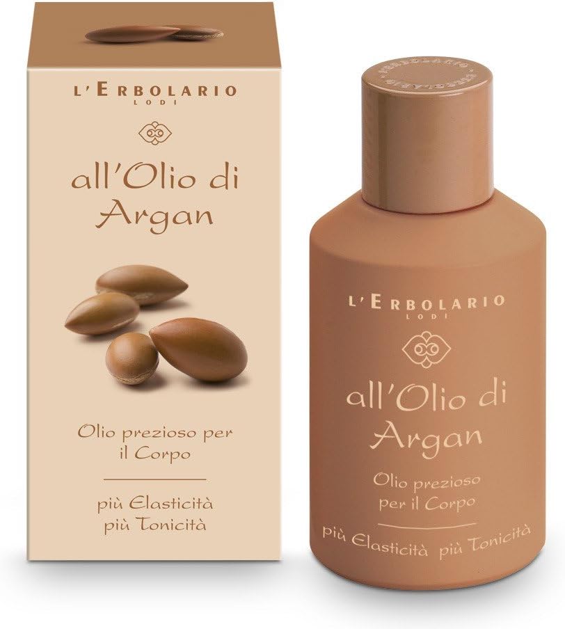 L'ErbolarioArgan Oil - Precious Body Oil - Amber, Creamy Scent - Tones & Improves Skins Elasticity - Made with Extract Of Argan Leaves - Cruelty Free, No Silicones or Parabens, 4.2 oz