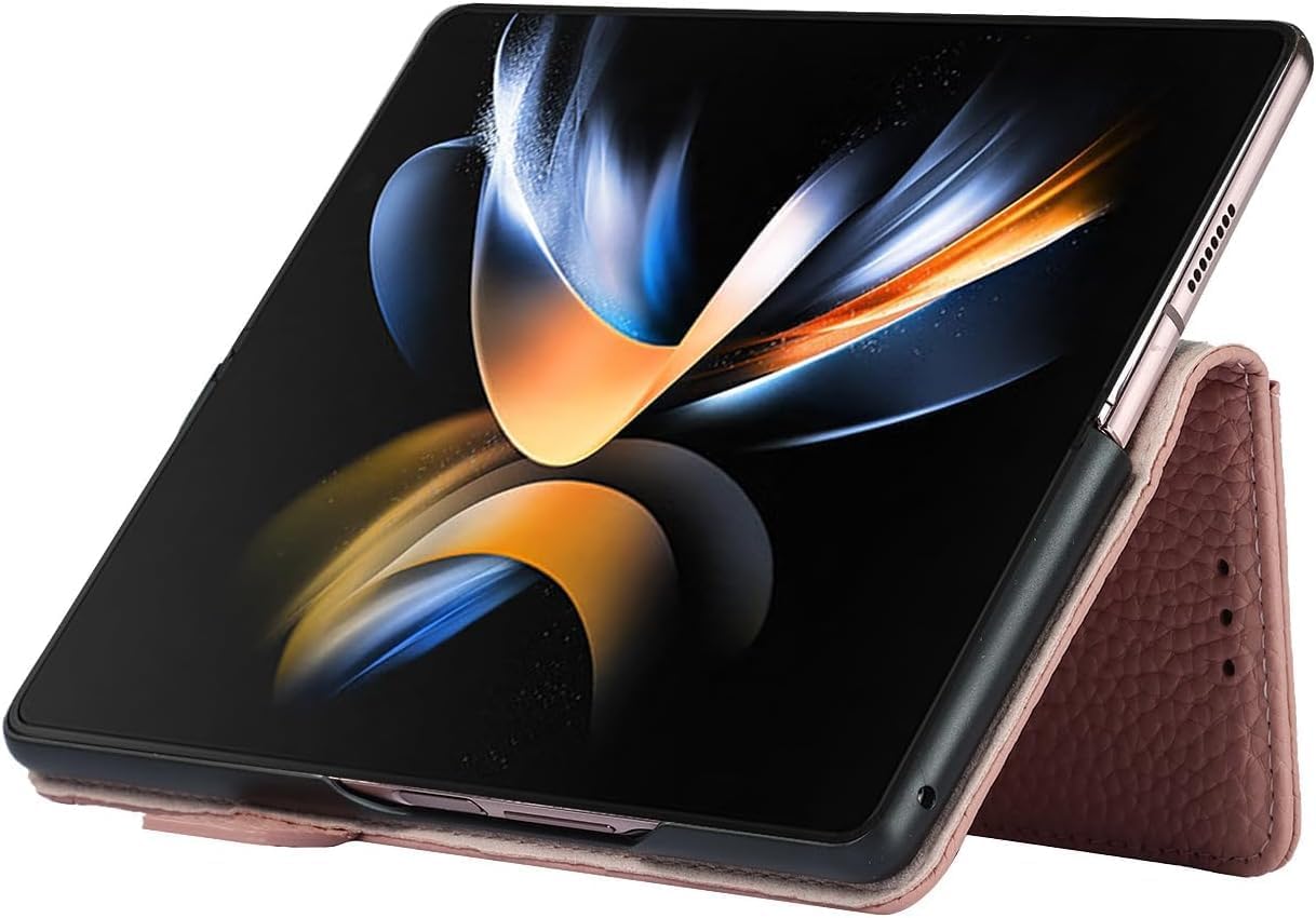 ONNAT-Leather Wallet Case for Samsung Galaxy Z Fold 4 with Card Holder and Stylus Slot Flip All-Round Protection Shell (Gold)