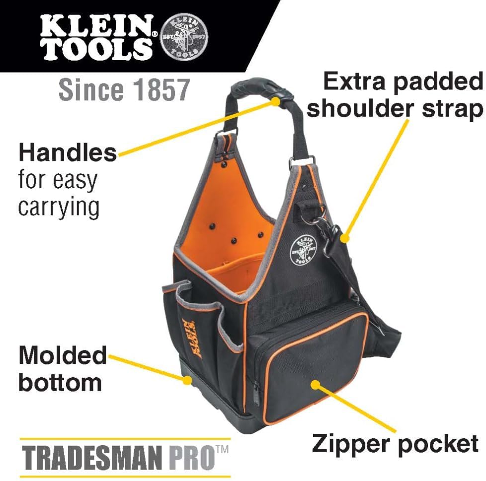 Klein Tools 554158-14 Tool Bag, Tradesman Pro Tote with 20 Pockets Made of 1680d Ballistic Weave and a Fully Molded Bottom, 8-Inch