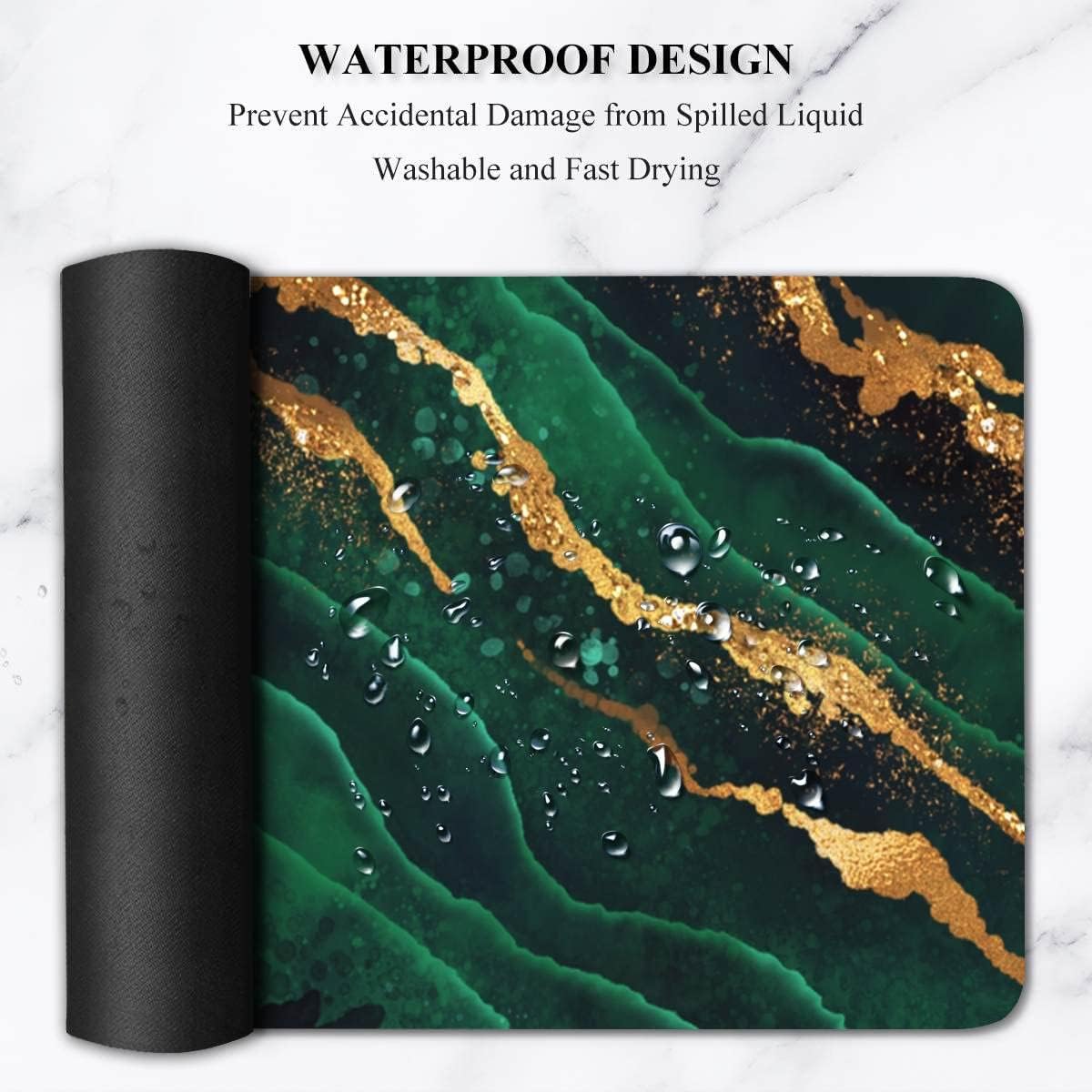 Gaming Mouse Pad,Large Big Extended Mousepad Computer Keyboard Mat Desk Pad with Non-Slip Base for Home Office Gaming Work - Green Marble with Gold